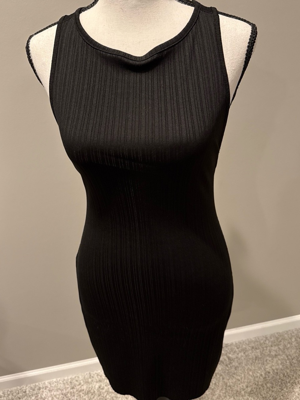 SHEIN Black Ribbed Sleeveless Midi Bodycon Dress